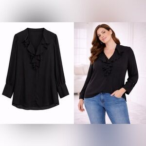 NWT Catherine Malandrino Black Ruffle Blouse Goth Vibes| Size Large